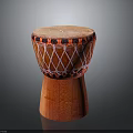 Handcrafted Red Wooden Drum With Mesh Rope And Natural Wood Base Traditional Design