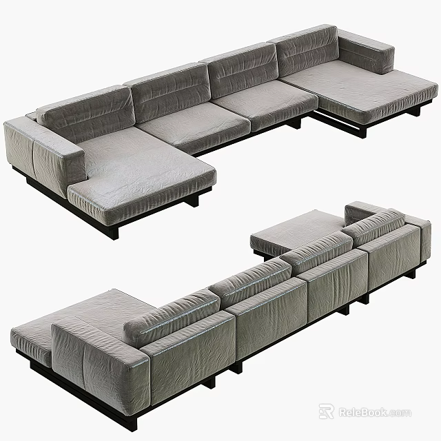 Gray Modern Sectional Sofa With Multi Seat Design And Velvet Fabric 3d model 
