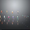 Colorful Fantasy Characters And Magical Creatures With Weapon Props On Dark Shiny Surface