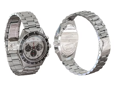 SEIKO Chronograph Watch With Silver Metal Bracelet And Black Dial 3d model