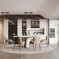 Modern Elegant Restaurant Interior Design With Round Dining Table Chairs Wine Cabinets And Lighting 3d model