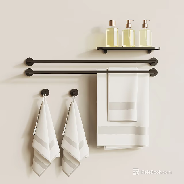 Modern Bathroom Combination With Wall Mounted Towel Rack White Towels And Storage Shelf 3d model 