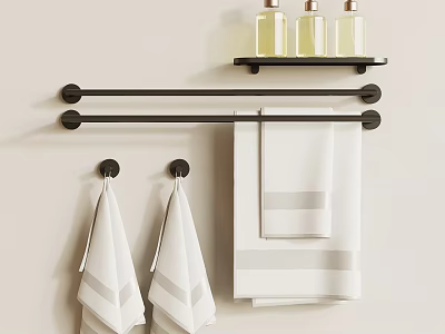Modern Bathroom Combination With Wall Mounted Towel Rack White Towels And Storage Shelf 3d model