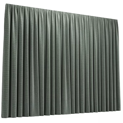 Dark Green Vertical Striped Curtains With Textured Fabric Hanging In Interior 3d model