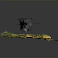 3D Scenery of Mountain Terrain with Green Slopes Yellow Areas and White Covering