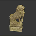 Traditional Carved Stone Lion Statue With Intricate Details And Base