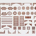 Chinese-style lattice window flower combination hollow window flower garden landscape wall window flower carved antique hollow flower window pane ancient door and window Chinese-style waist flower waist line 3d model