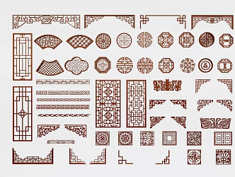 Chinese-style lattice window flower combination hollow window flower garden landscape wall window flower carved antique hollow flower window pane ancient door and window Chinese-style waist flower waist line 3d model