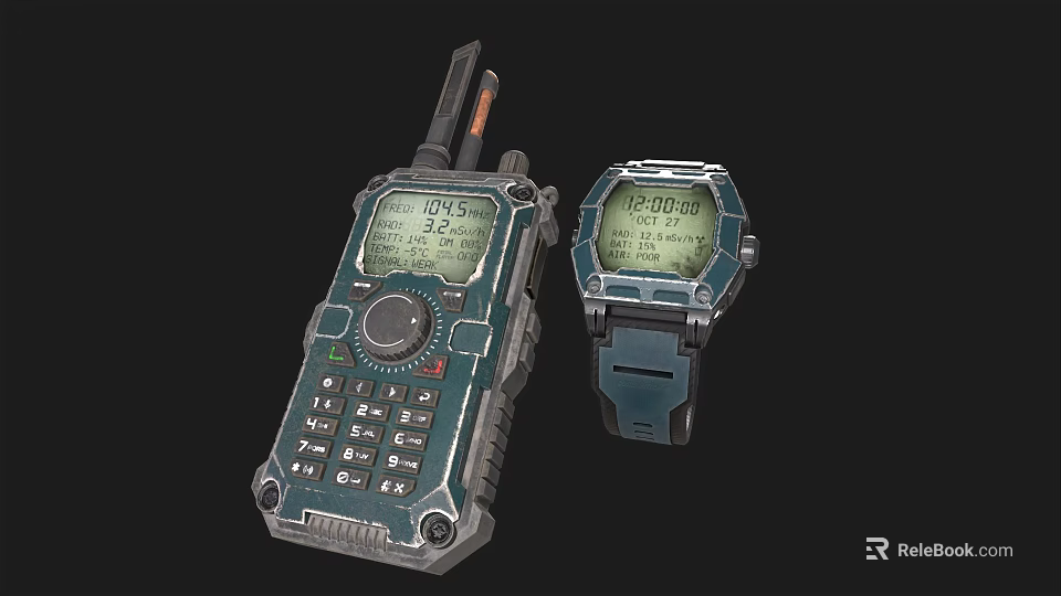 Rugged Blue Green Walkie Talkie And Smartwatch With Digital Screens For Daily Use 3d model 