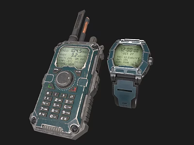 Rugged Blue Green Walkie Talkie And Smartwatch With Digital Screens For Daily Use 3d model