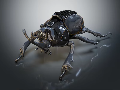 Intricate Mechanical Beetle 3D Model Showcasing Metallic Texture And Detailed Insect Features 3d model