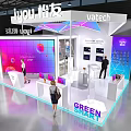 Innovative iuou ltd Exhibition Booth With Green Sharp Branding Large Screen And Colorful Lighting