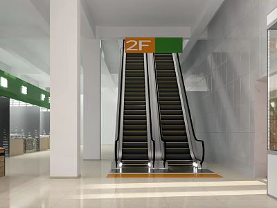 Spacious Supermarket Department Store 2F Escalator Interior With Bright Shopping Area Access 3d model