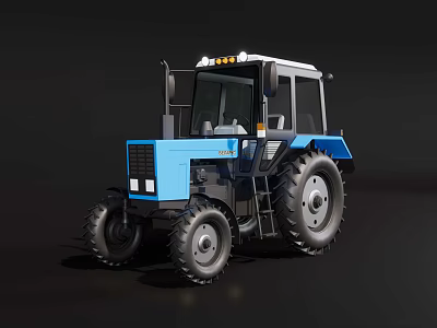 Blue Functional Tractor Designed For Agriculture With Cabin And Large Wheels 3d model