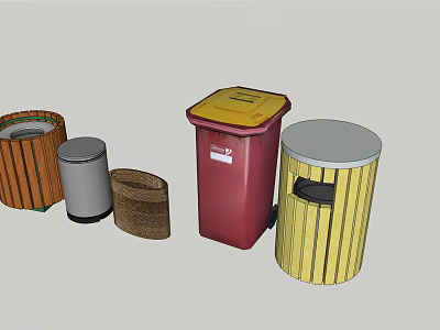 Public Trash Bins With Various Colors Materials And Designs For Outdoor Areas 3d model
