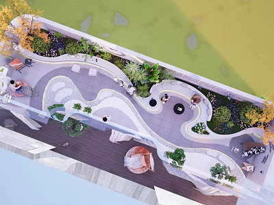 Rooftop Courtyard Garden Design With Various Plants Seating And Leisure Areas 3d model