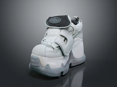 Casual White High Top Shoes With Velcro Straps And Thick Sole Design 3d model