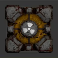 Intricate Mechanical Decorative Cube With Rustic Metal Texture And Yellow Circular Gear Patterns