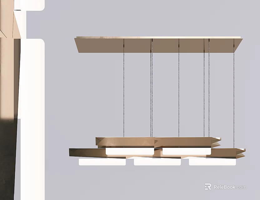 Modern Linear Pendant Light With Gold Metal Frame And Multiple Hanging Layers Design 3d model 
