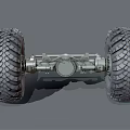 Off Road Tires With Deep Tread And Axle Mechanical Components Assembly
