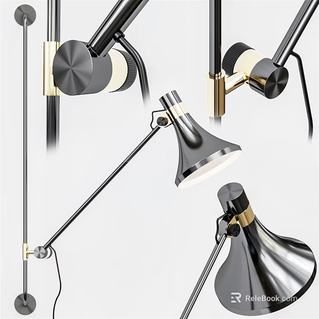Modern Black And Gold Metallic Wall Lamps With Adjustable Arm Decorative Design 3d model 