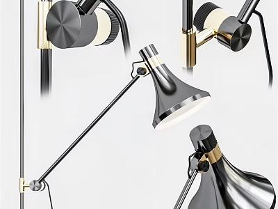 Modern Black And Gold Metallic Wall Lamps With Adjustable Arm Decorative Design 3d model