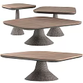 Modern Coffee Table Featuring Wooden Textured Tabletop And Woven Conical Base Design 3d model