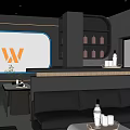 Modern KTV Interior Design With Black Leather Sofa Bar Counter And Bottle Shelves