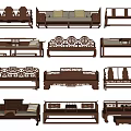 Traditional Chinese Luohan Bed Collection With Wooden Frames And Carved Patterns 3d model
