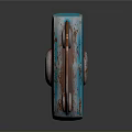 Blood Stained Blade Weapon With Blue Handle Skull Design And Metal Rivets