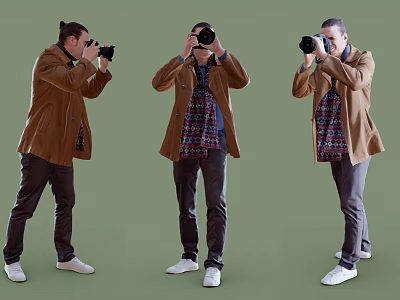 Men Wearing Brown Coats Taking Photos With Cameras In Different Poses 3d model