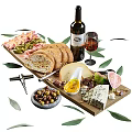 Tasty Charcuterie Board with Prosciutto Bread Cheese Olives Figs Nuts and Red Wine Glass