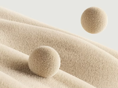 Beige Soft Fabric Surface With Two Fluffy Balls And Wavy Texture 3d model