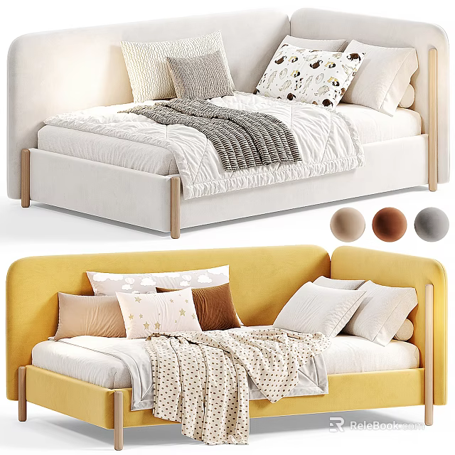 Cozy Kids Bed With Soft Pillows Warm Blankets Wooden Legs And Color Options 3d model 