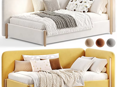 Cozy Kids Bed With Soft Pillows Warm Blankets Wooden Legs And Color Options 3d model
