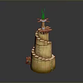 Scenic Earth Toned Multi Tiered Tower With Blue Flame Staircase And Small Door
