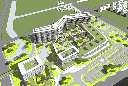 Modern Aerial View Hospital 3d model