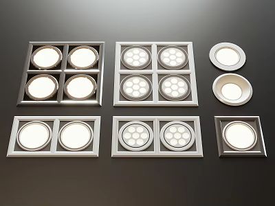 Various Designs Of Downlights And Spotlights With Square Round Shapes For Home Ceiling Lighting 3d model