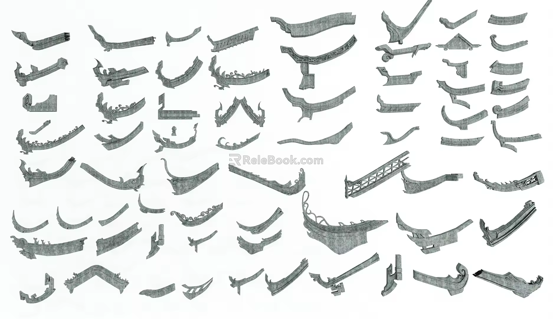 Chinese-style ridge eaves line eaves cornices component door head 3d model