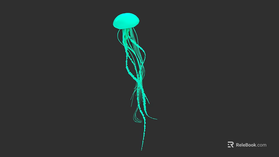 Glowing Green Jellyfish Swimming With Long Tentacles On Black Background 3d model 