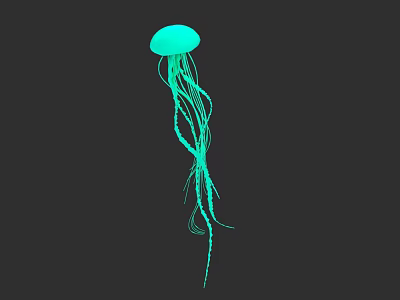 Glowing Green Jellyfish Swimming With Long Tentacles On Black Background 3d model