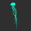 Glowing Green Jellyfish Swimming With Long Tentacles On Black Background