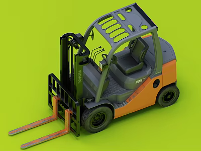 Orange Gray Industrial Forklift With Operator Cab And Front Steel Forks 3d model