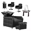 Modern Salon Equipment Including Barber Chairs Shampoo Stations Mirrors And Trolleys