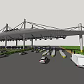 Toll Station Featuring Multiple Lanes Large Canopy Structure And Vehicles In Traffic Flow 3d model