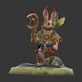 Game Movie Rabbit Character With Moon Star Staff Patterned Outfit On Green Base