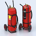 Fire Equipment Featuring Red Wheeled Fire Extinguishers With Black Handles And Rubber Wheels