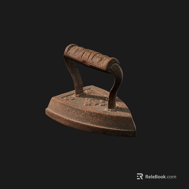 Vintage Cast Iron Clothes Iron With Wooden Handle For Daily Use 3d model 
