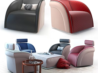 Leisure Chair With Multiple Colors Leather Upholstery And Decorative Pillows For Living Room 3d model
