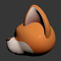 Cute Orange Corgi Head 3D Model With Big Ears And Black Background Reflection 3d model